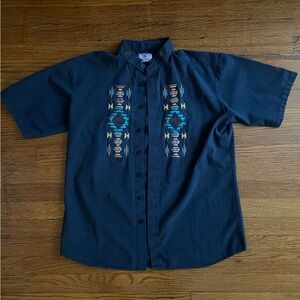 Embroidered Short Sleeve Button Down Shirt